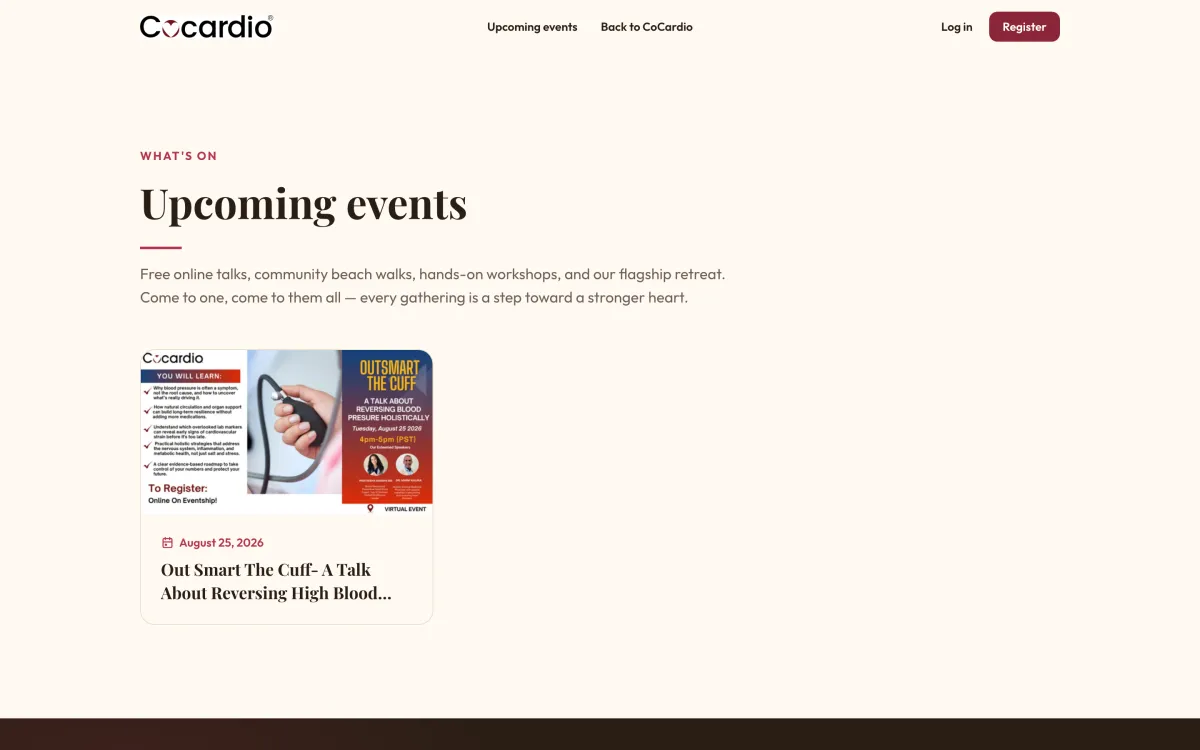 The CoCardio website, built on Eventship