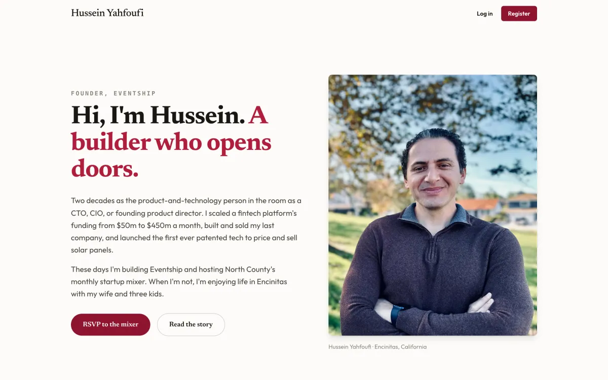 The Hussein Yahfoufi website, built on Eventship