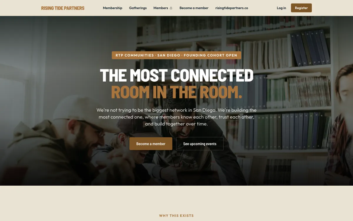 The Rising Tide Partners website, built on Eventship